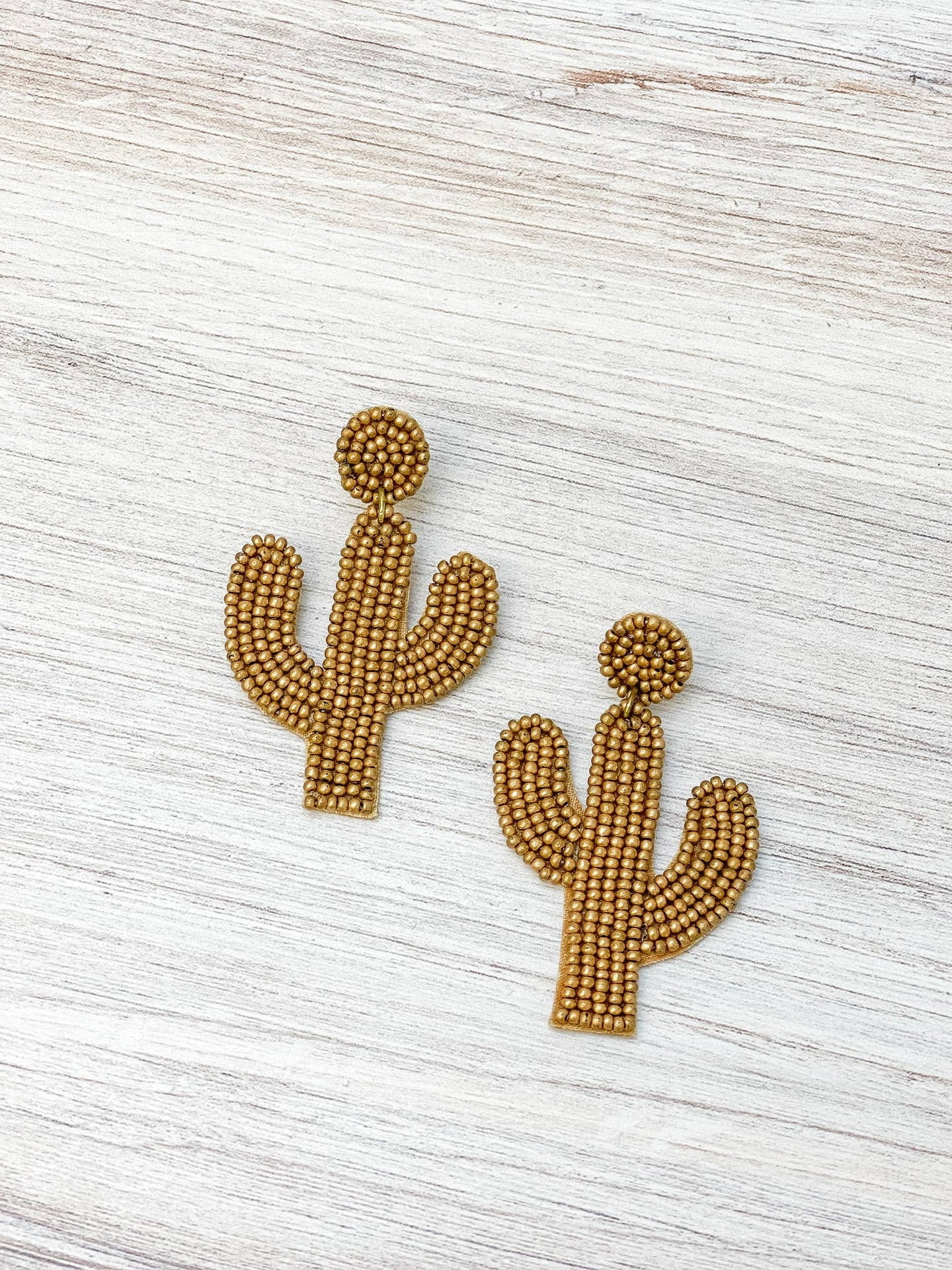 Gold Beaded Cactus Earrings