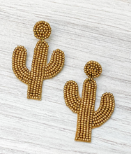 Load image into Gallery viewer, Gold Beaded Cactus Earrings
