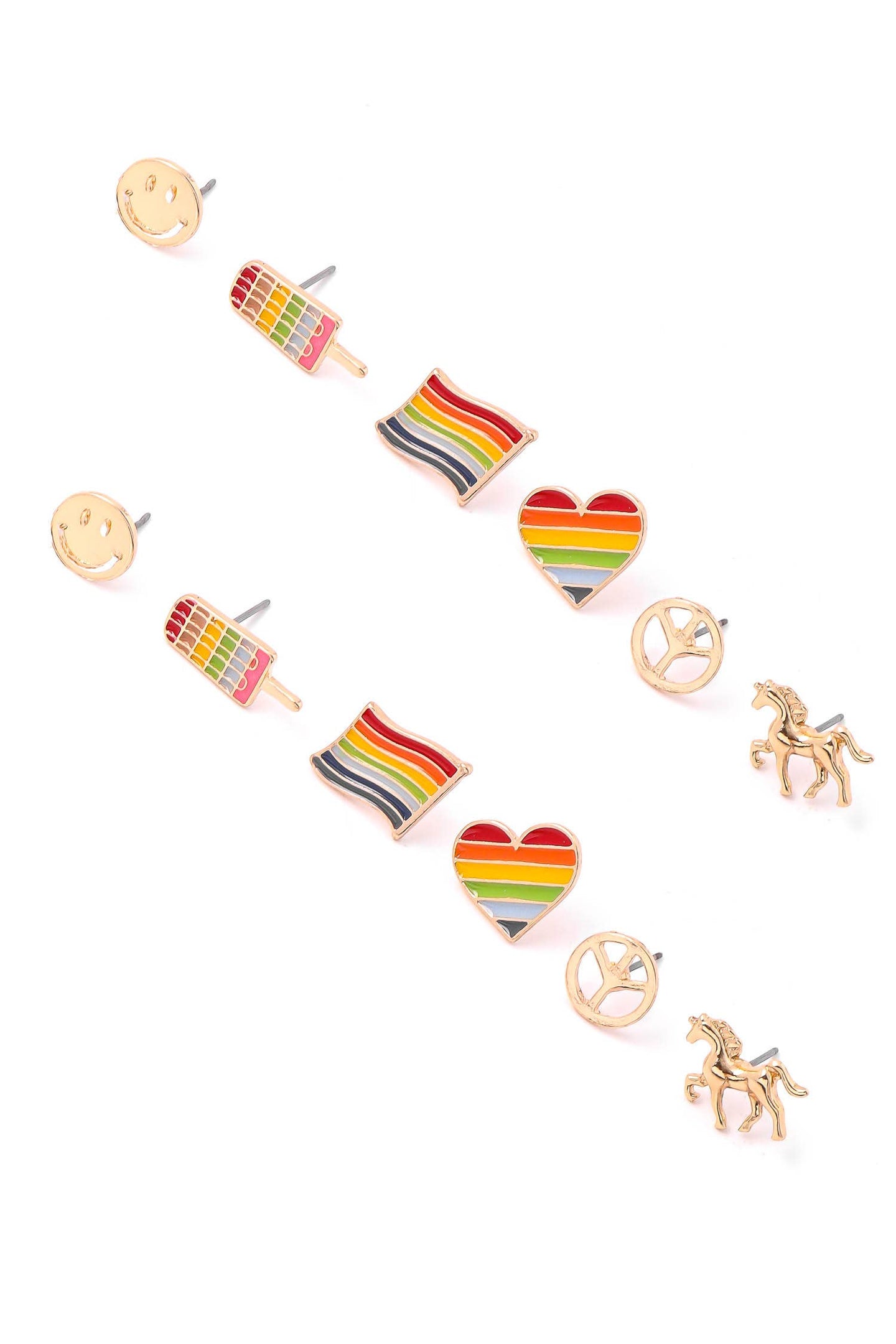 Mixed Rainbow Stud Earrings (6 pairs)